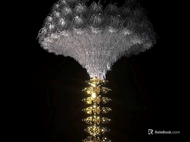 Illuminated Decorative Ornament Combination With Silver Feather Layered Top And Golden Crystal Base 3d model 