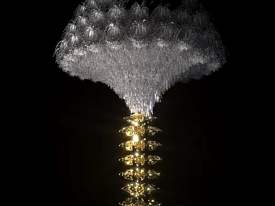 Illuminated Decorative Ornament Combination With Silver Feather Layered Top And Golden Crystal Base 3d model