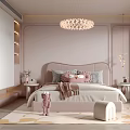 Elegant Modern Pink Children's Room Interior With Bed Chandelier Stuffed Toy And Rug