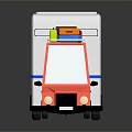 Cartoon Red Car With Luggage On Roof And White Camper Van With Blue Stripe