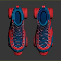 Blue And Red Stylish Roller Skates With Pink Laces And Red Wheels