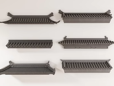Traditional Chinese Architectural Roof Components With Various Tile And Eave Designs 3d model