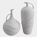 Artisanal Handcrafted Vases With Textured Beige Blue Patterns And Decorative Handles
