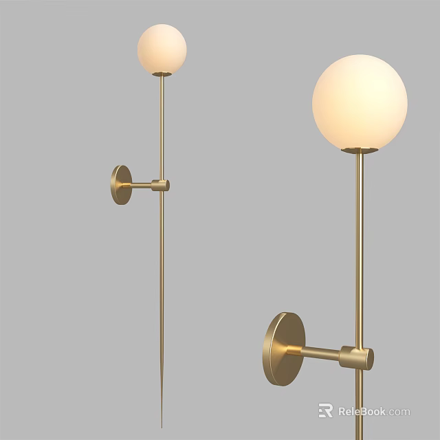 Modern Brass Wall Sconce With White Spherical Globe Shade For Indoor Lighting 3d model