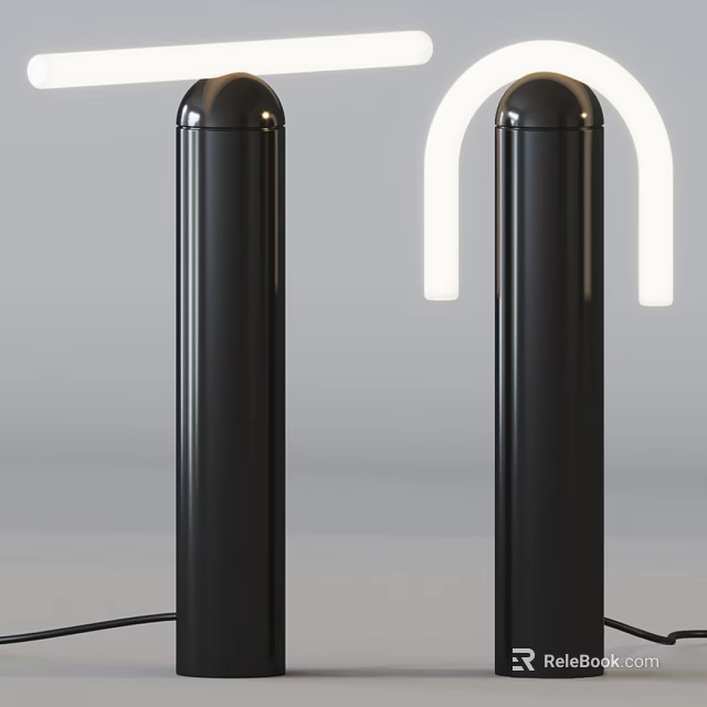 Modern Black Cylindrical Table Lamp With White Light Strip For Home Decor 3d model 