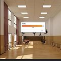 Bright Dance Fitness Studio With Wall Silhouettes Barres Wooden Floor And People Practicing