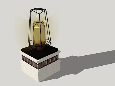 Modern Outdoor Light With Metal Frame Yellow Light Source And White Stone Pedestal Base 3d model