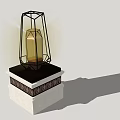 Modern Outdoor Light With Metal Frame Yellow Light Source And White Stone Pedestal Base