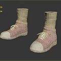 Pair of Pink Lace Up Casual Shoes With Beige Long Socks And White Soles