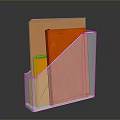 Modern Transparent Metal Mesh Bookcase With Clear Acrylic Base And Orange Red Folders
