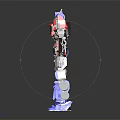 Vibrant Robot Action Figure With Red Blue Gray Mechanical Design And Standing Pose