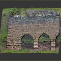 Ancient Brick Structure Model With Arched Openings And Green Mossy Vegetation
