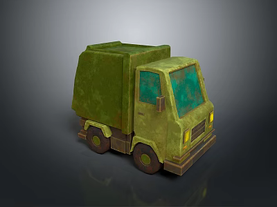 Green Garbage Truck 3D Model With Rustic Design And Green Windows 3d model