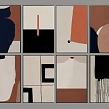 Modern Abstract Wall Art With Geometric Shapes Color Blocks And Multiple Paintings