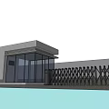 Modern Gate Design With Glass Panels Metal Fence And Water Reflection