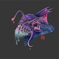 Purple Pink Game Movie Character With Sharp Teeth Green Tongue And Red Eyes