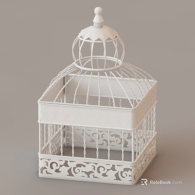 Elegant White Birdcage Style Decorative Ornament Set With Openwork Carved Details 3d model 