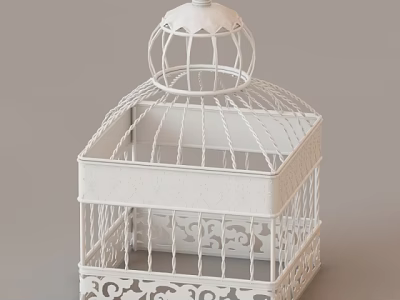 Elegant White Birdcage Style Decorative Ornament Set With Openwork Carved Details 3d model