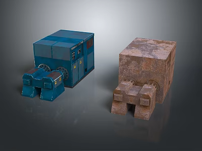 Blue Industrial Equipment And Rusty Brown Machinery With Structural Components 3d model