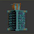 Cartoon Fairy Tale House with Orange Walls Blue Tiled Roof Windows and Door