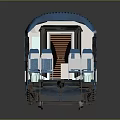 Blue And White Train Carriage Model With Windows On Reflective Gray Surface