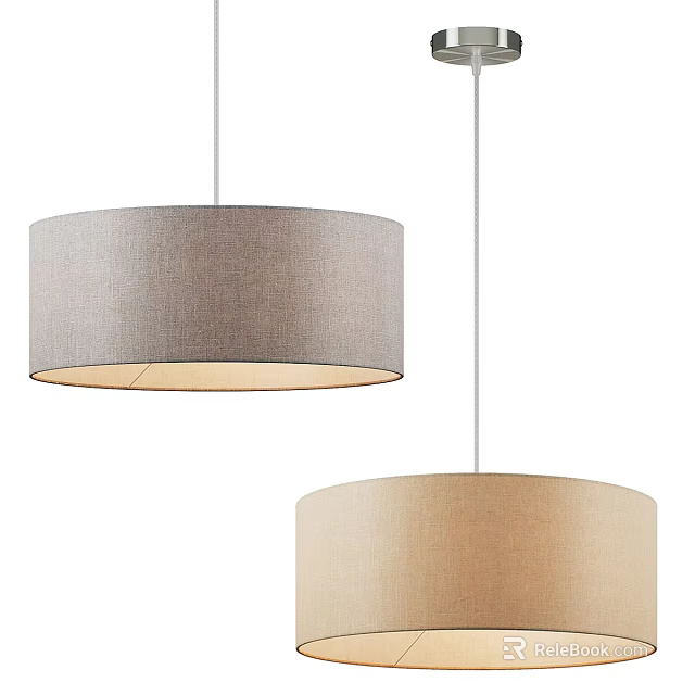 Stylish Fabric Gray and Beige Round Pendant Lights for Interior Decoration 3d model 