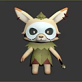 Adorable Fantasy Game Character With Big Ears Mask Leaf Outfit And Stick