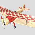 Classic Passenger Biplane with Red and White Checkered Pattern on Wings and Red Beige Body