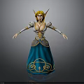 Elf Woman With Blonde Hair Golden Horns Blue Dress Gold Patterns And Arms Outstretched