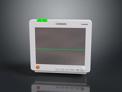 COMOSON White Computer Monitor Featuring Green Indicators Screen Green Line And Control Buttons 3d model