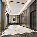 Modern Elevator Lobby Design With Marble Floor Elevator Doors And Seats 3d model