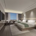 Modern Hotel Guest Room With Twin Beds Window City View And Desk Chair