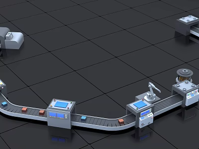 Industrial Equipment With Automated Conveyor Belt Robotic Arm And Production Line Mechanical Components 3d model