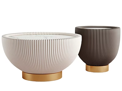 Stylish White And Dark Brown Striped Coffee Tables With Gold Base 3d model