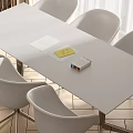 Contemporary White Conference Table With White Chairs And White Paper Yellow Sticky Note Colored Markers