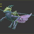 Purple Mythical Game Character With Wings Horns Saddle And Spear