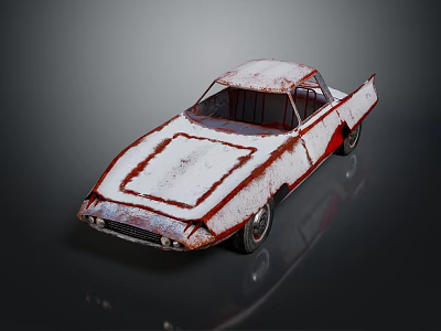 Vintage Rusty Car With Snow Covered Body And Classic Sleek Design 3d model