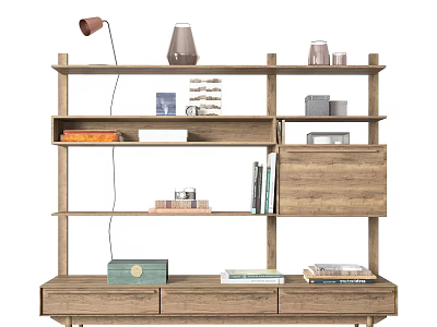 Modern Wooden Shelving Unit With Multi Layer Design Decorative Items And Books 3d model