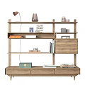 Modern Wooden Shelving Unit With Multi Layer Design Decorative Items And Books