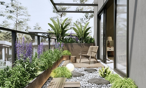 Modern Balcony Villa Garden Balcony 3d model