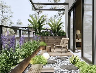 Modern Balcony Villa Garden Balcony 3d model