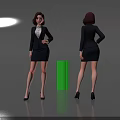 Professional Woman in Black Suit Skirt and High Heels Front Back View