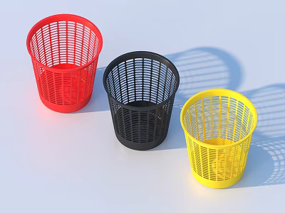 Colorful Plastic Mesh Trash Bins For Home Use In Red Black And Yellow 3d model