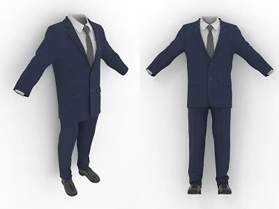 Men's Formal Navy Blue Suits With White Shirts Gray Ties And Black Shoes 3d model