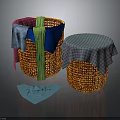 Woven Storage Baskets With Colorful Fabrics Checkered Cloth Cover And Blue Cloth