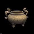 Ancient Bronze Tripod Censer with Dragon Handles and Intricate Patterns 3d model