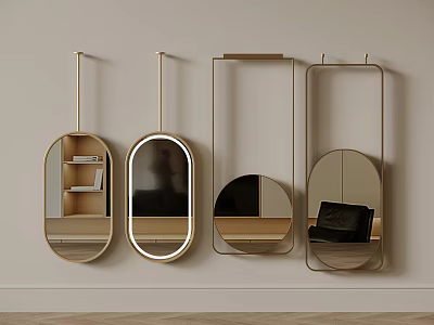 Modern Wall Mounted Mirrors With Different Shapes And Gold Frames For Stylish Interior 3d model