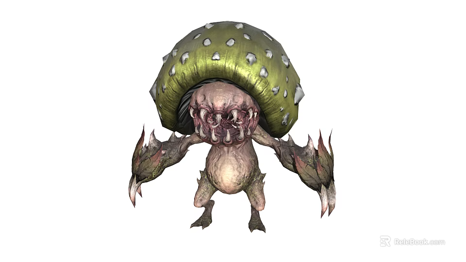 Fantasy Mushroom Monster Character With Green Spotted Cap And Clawed Limbs 3d model 