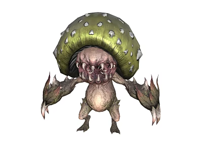 Fantasy Mushroom Monster Character With Green Spotted Cap And Clawed Limbs 3d model