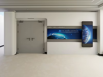 Gray Double Security Door At Modern Simple Lobby Entrance With Display Board And Blue Earth 3d model